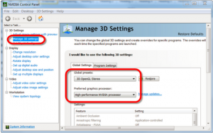 cant manage 3d settings nvidia